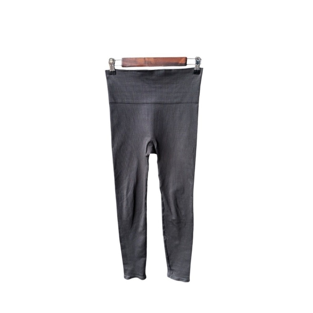 Spanx Leggings Pants Charcoal Grey Ribbed High Waisted Seamless Size Medium